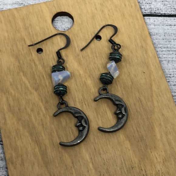 Artisan luna half moon boho statement festival earrings free necklace - Picture 3 of 5
